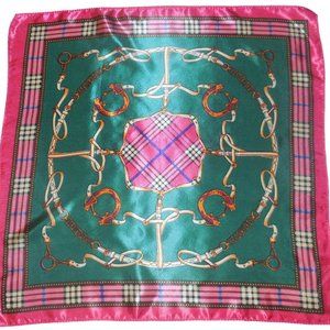 Scarf 19" Square Satin light pink - green classic print
